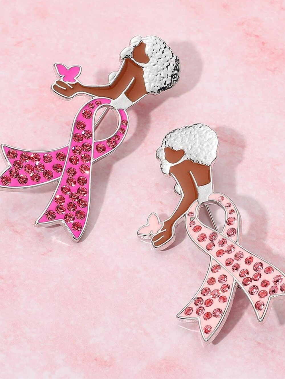 Pink Ribbon Pin Silver Rhinestone Bow Cancer Brooch Fashion Statement Accessory - Picture 3 of 4